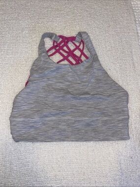 lululemon athletica RARE high neck Gray Sports Bra with Pink Strappy Back